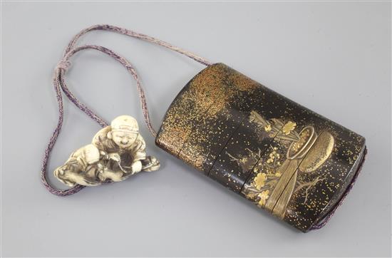 A Japanese gilt decorated lacquer four case inro, Meiji period, 4.4cm